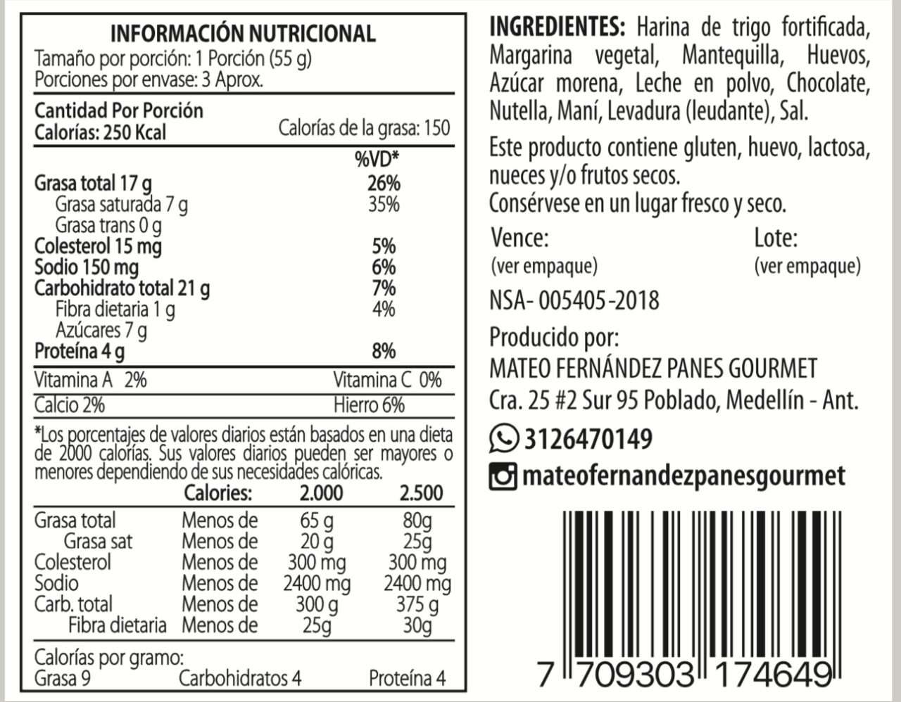 TABLA NUTRICIONAL Croissant de Nutella 165gr