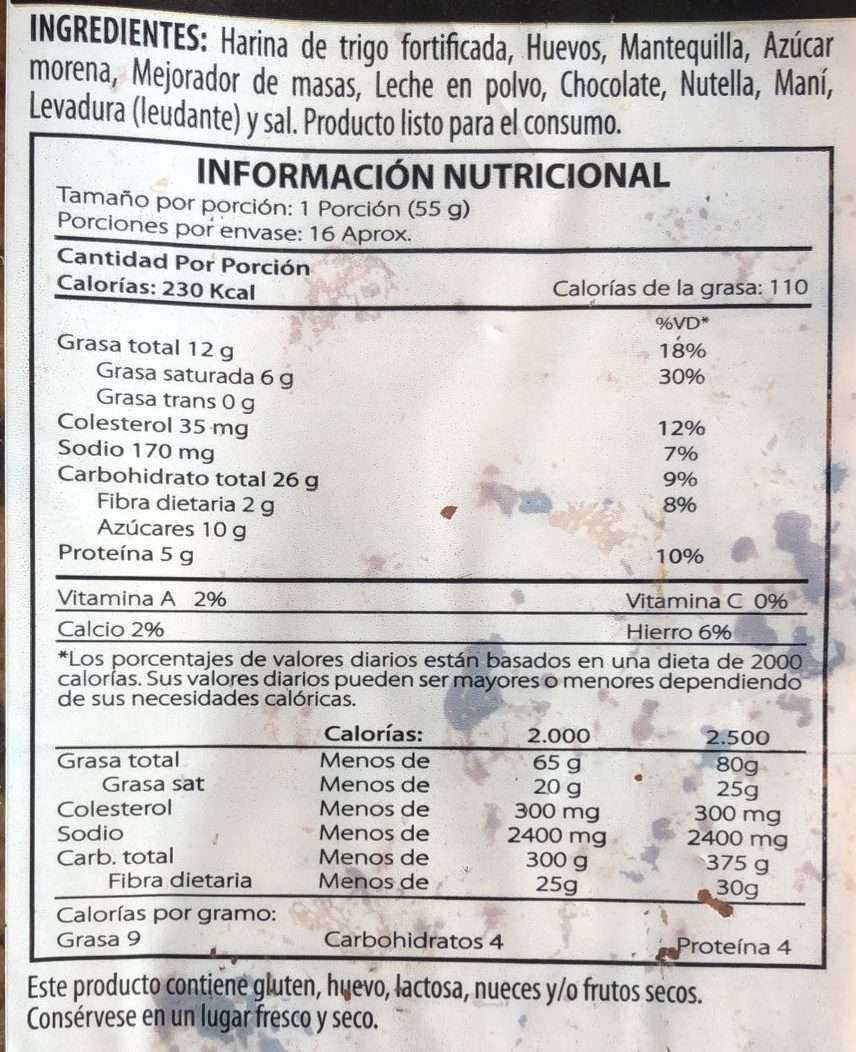 TABLA NUTRICIONAL Pan de Nutella 900gr