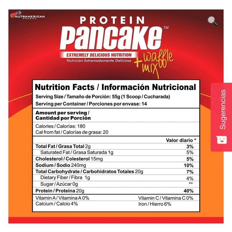 Información Mezcla pancakes waffles proteína con huevo 770gr