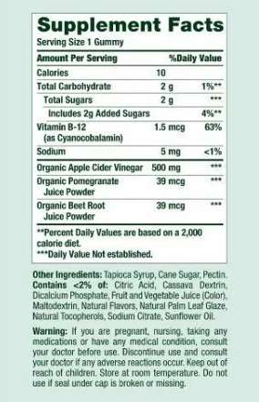 Información Vinagre manzana 500mg 60 gomas
