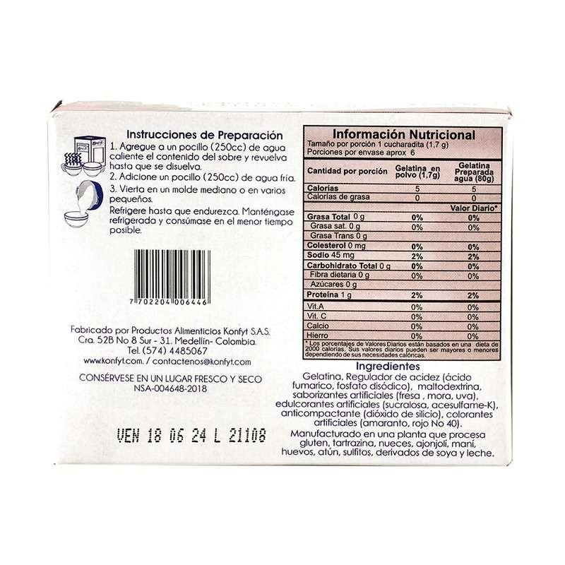 Información Gelatina frutos rojos 10gr - Konfyt