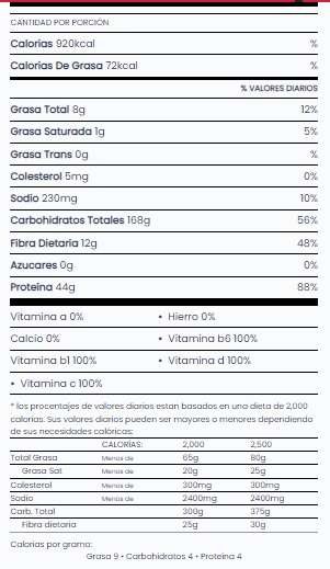 Información Nutricional Proteína Smart Gainer 3,25lb - Proscience