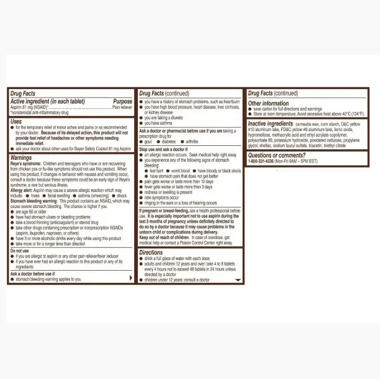 Bayer Aspirin Low Dose 81 mg 120 tab - Imagen 3